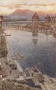 Albert goodwin,r.w.s Lucerne,Switzerland (mk37) oil on canvas